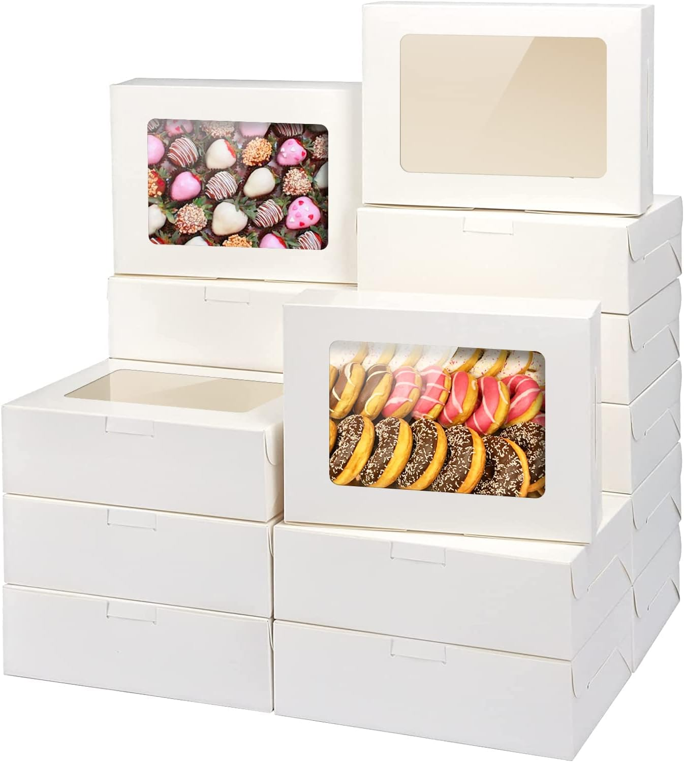 8X6X2.5In 20Pcs White Cookie Boxes with Window, Pastry Boxes for Gift Giving, Treat Boxes for Bread, Donuts, Valentine'S Day, Women'S Day, Mother'S Day, Christmas, and Holiday Gatherings.