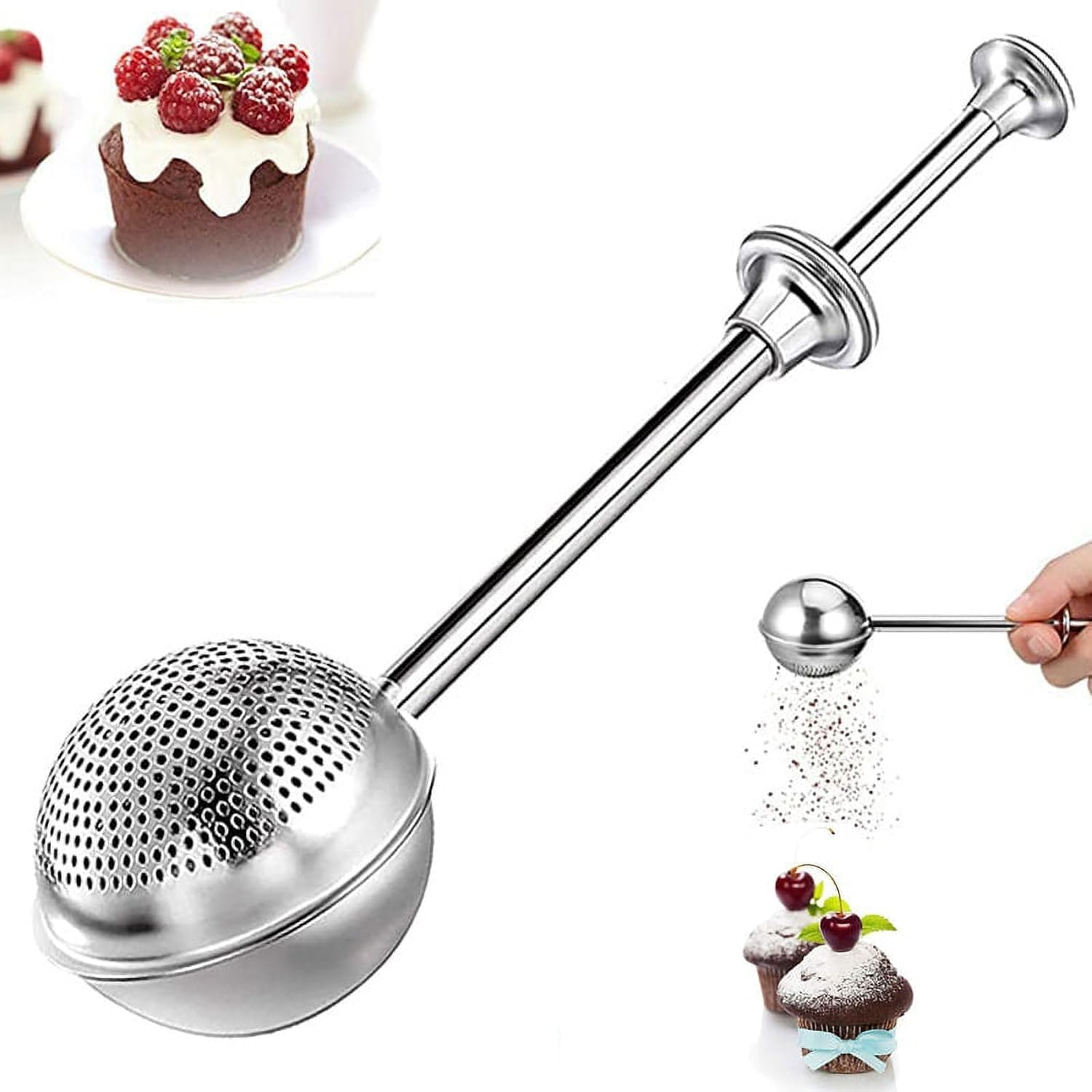 304 Stainless Steel Flour Powder Filter Spoon, Baker Dusting Wand for Sugar Flour Spices, Sourdough Bread Baking Supplies, Flour Sugar Powder Spoon Kitchen Tools Baking Sifters Baking Tools, 1