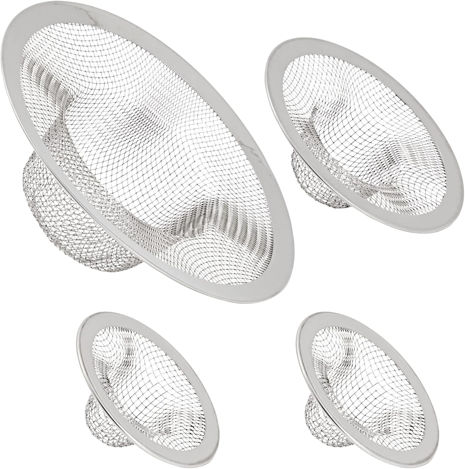 Juvale Stainless Steel Sink Drain Strainer - Mesh Kitchen Sink Strainer - Anti-Clogging Wire Mesh Screen - Pack of 4, 4.3 In, 2.8 In, 2.1 In