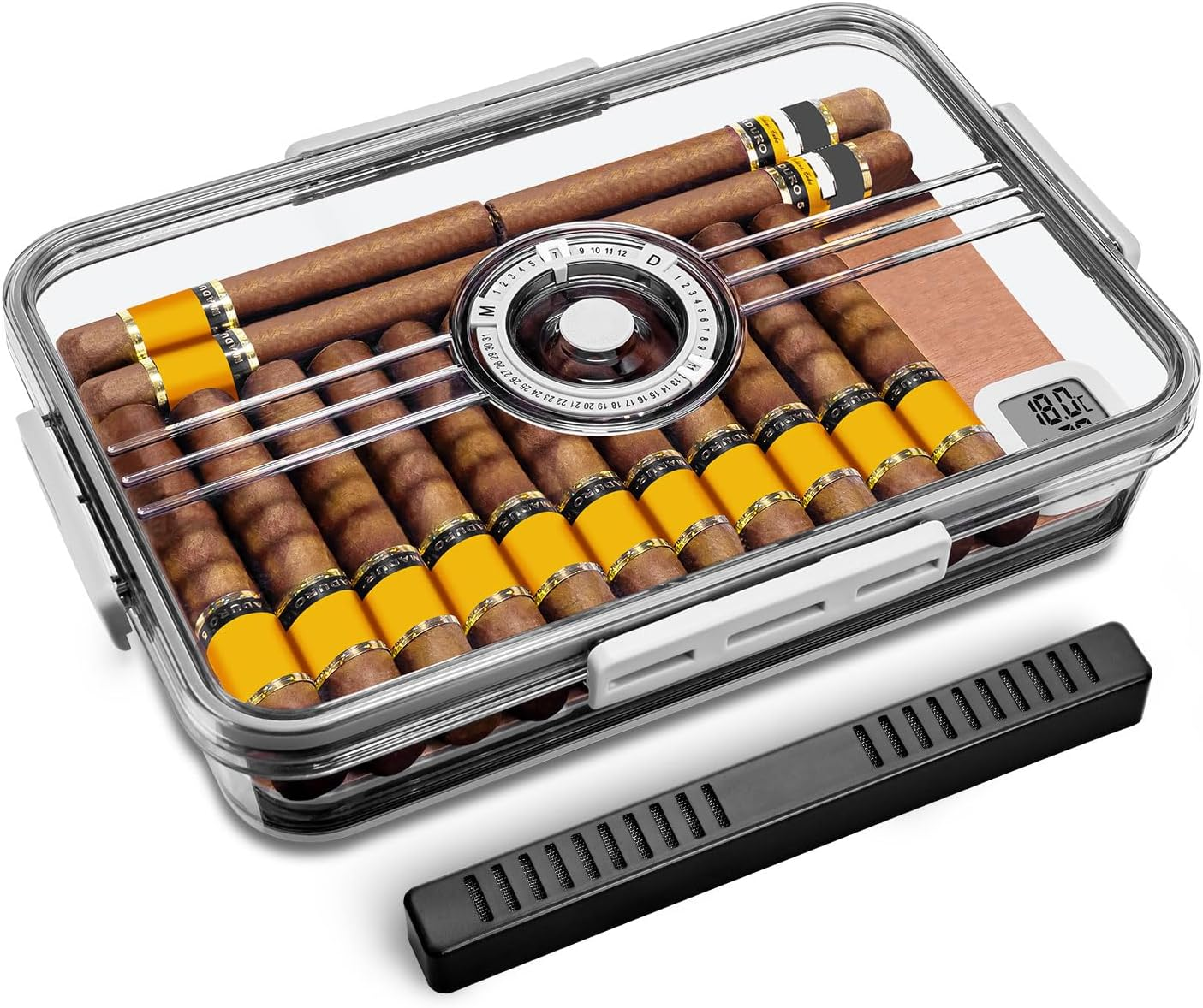 Cigar Humidor, Humidifier and Hygrometer Storage for 30 Cigars Clear  Humidor