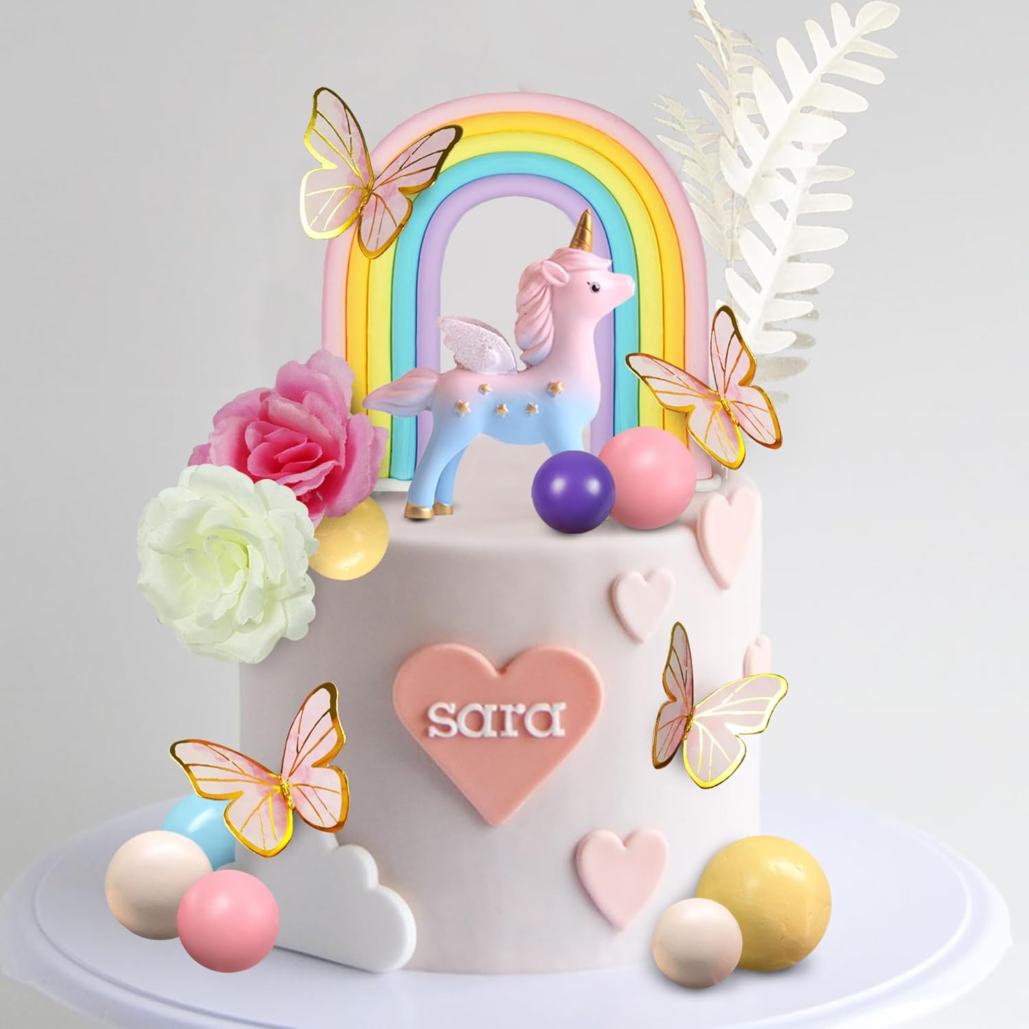 47 PCS Unicorn Cake Topper Unicorn Rainbow Cake Decorations with Rainbow Butt... - Picture 6 of 16