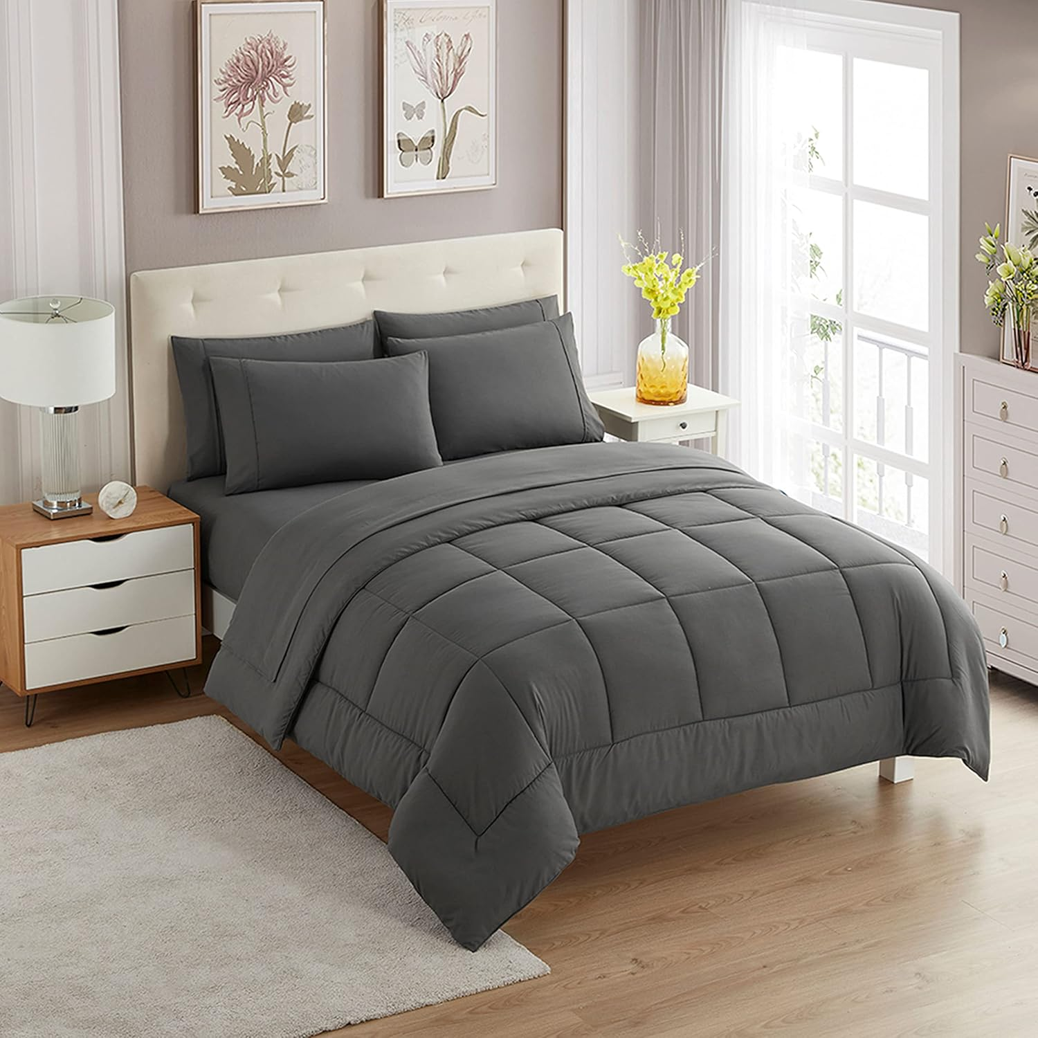 Full Size Comforter Set with Sheets ✅ 7-Piece Bedding Collection ✅ 1 Comforter, 1 Fitted Sheet, 1 Flat, 4 Pillowcases ✅ Deep Pocket ✅ Soft & Breathable Premium Quality ✅ Ideal for All Seasons, Gray