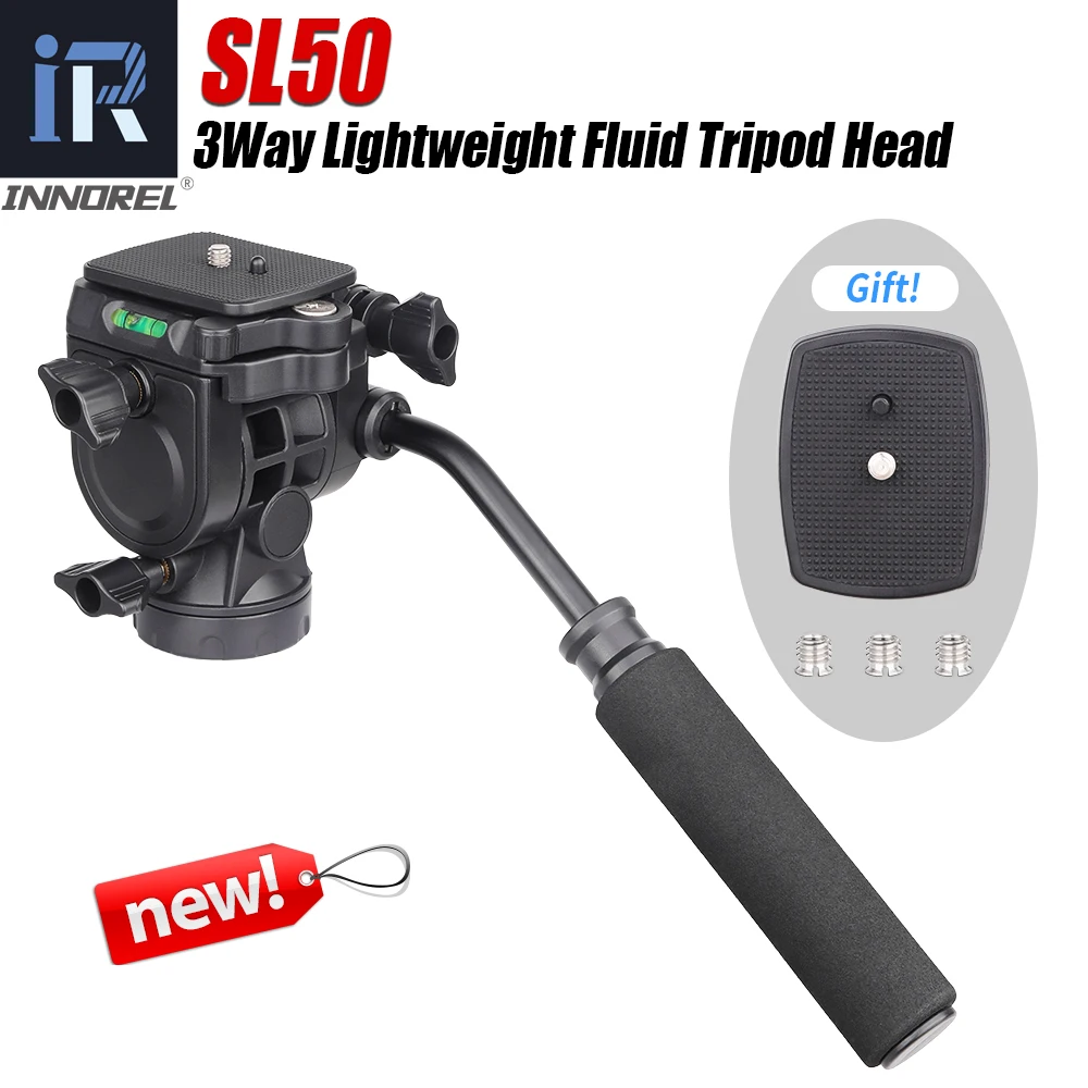 Heavy Duty Video Camera Tripod Head SL50 with Detachable Handle for Tripod Monopod Video Cameras and DSLR, Maxload 3kg