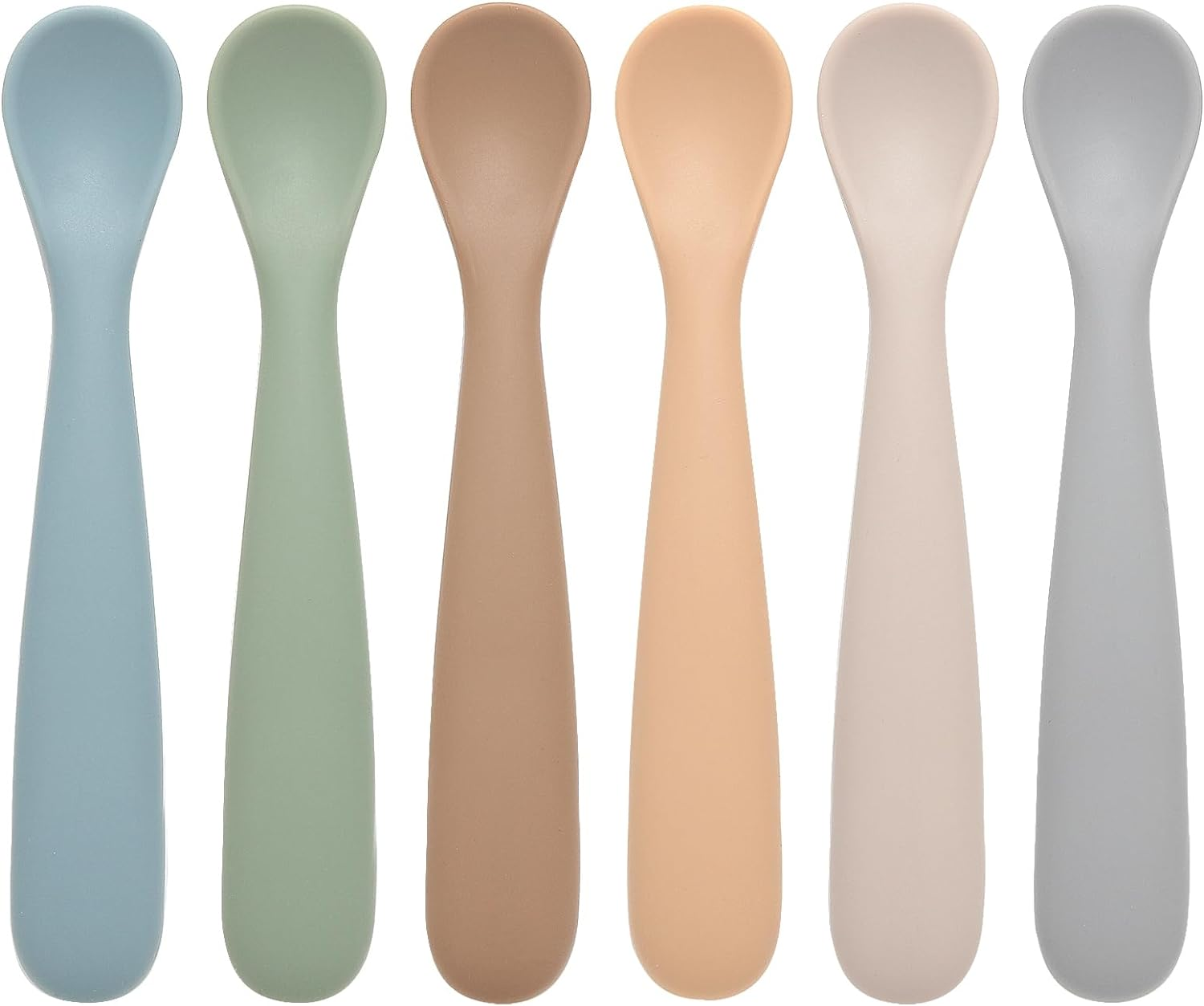 Baby Spoons, 6 Pack First Stage Silicone Feeding Spoons, Soft Tip Feeding Baby Utensils, Baby Led Weaning Supplies Training Spoons, Dishwasher and Boil Safe