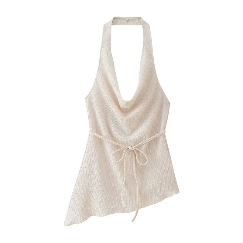 2025 Casual Women'S Tank Top & Short Pants Suit Asymmetric Design Halter Neck Top 0347302 & 17365.15Kg for Foreign Trade