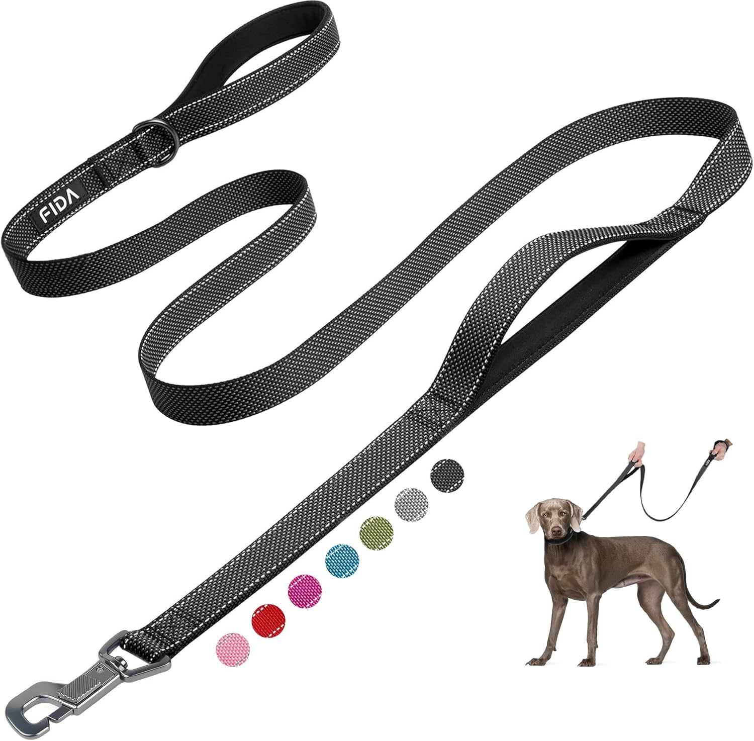 Fida 6 FT Heavy Duty Dog Leash with 2 Comfortable Padded Handles, Traffic Handle