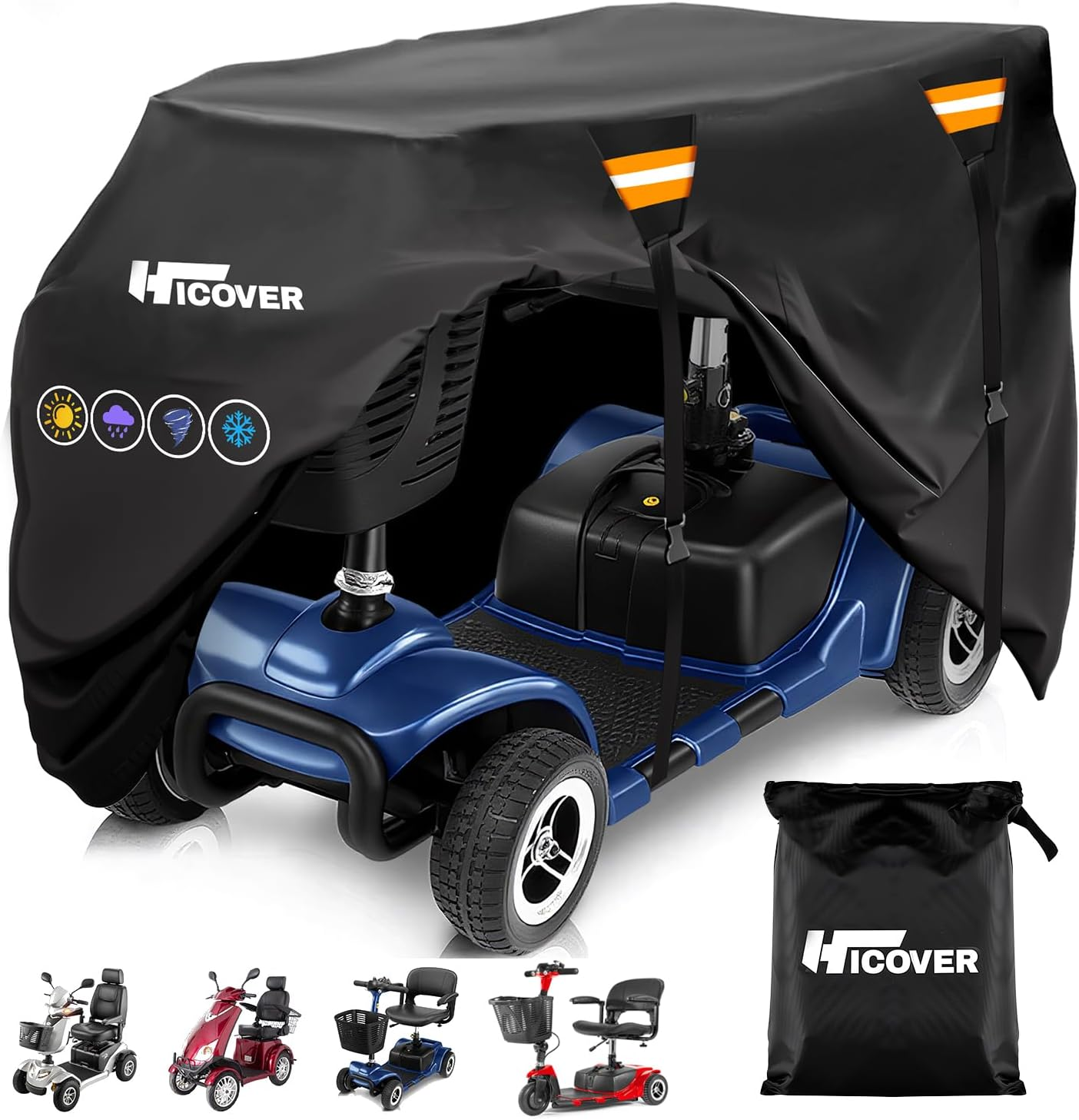 Heavy-Duty Waterproof Mobility Scooter Cover with Reflective Strips