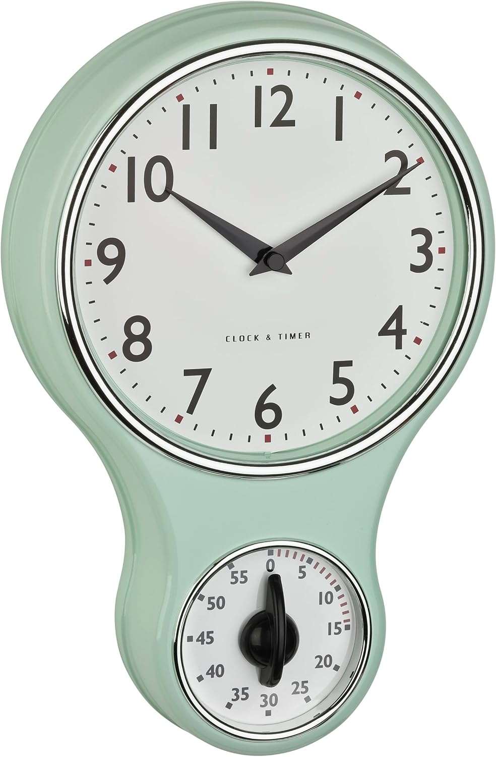TFA Dostmann Analoge Retro-Wanduhr Mit Timer, 60.3073.20, Eieruhr Bis 60Min, Küchenwanduhr, Inkl Quarzuhr, Mit Glasabdeckung, Vintage Design, Mint-Grün