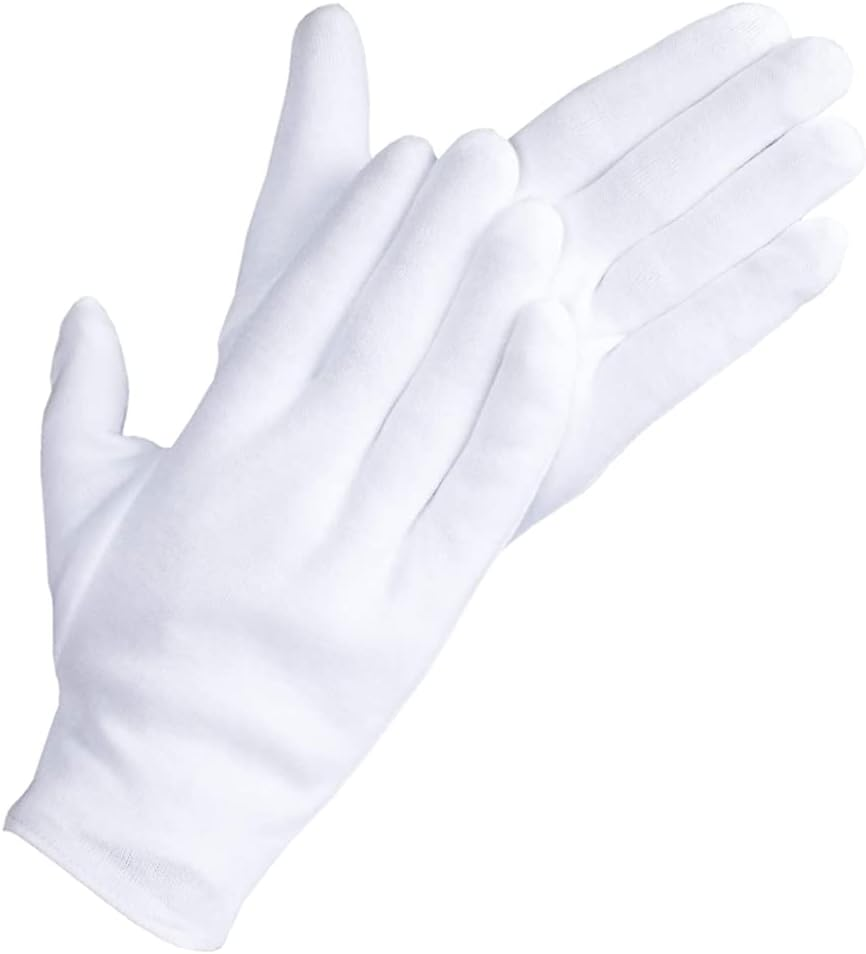 DOVORTEX 20 Pcs White Cotton Gloves for Eczema, Dry Hands, Moisturizing, Inspection, Coin Handling and Jewelry